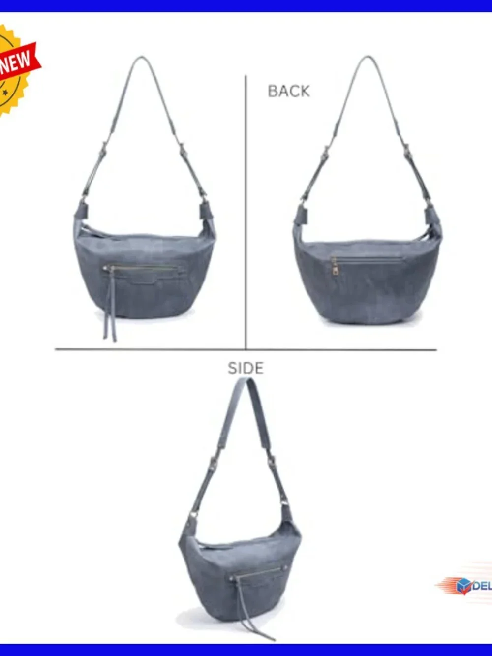 Large Vegan Leather Hobo Crossbody Bag with Stud Details Adjustable Strap